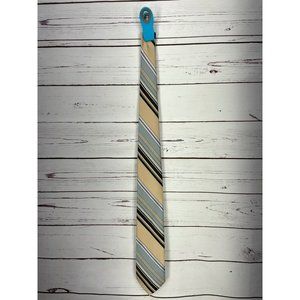 Vintage Velducci Repp Tie Diagonal Stripe Brown W/Dusty‎ Blue Skinny Necktie